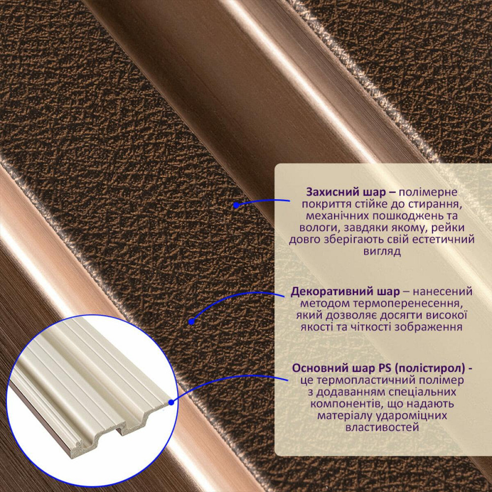 Рейка декоративная PS 2900х120х20мм Под коричневую кожу с бронзой SW-00002147- Дніпро - фото 2