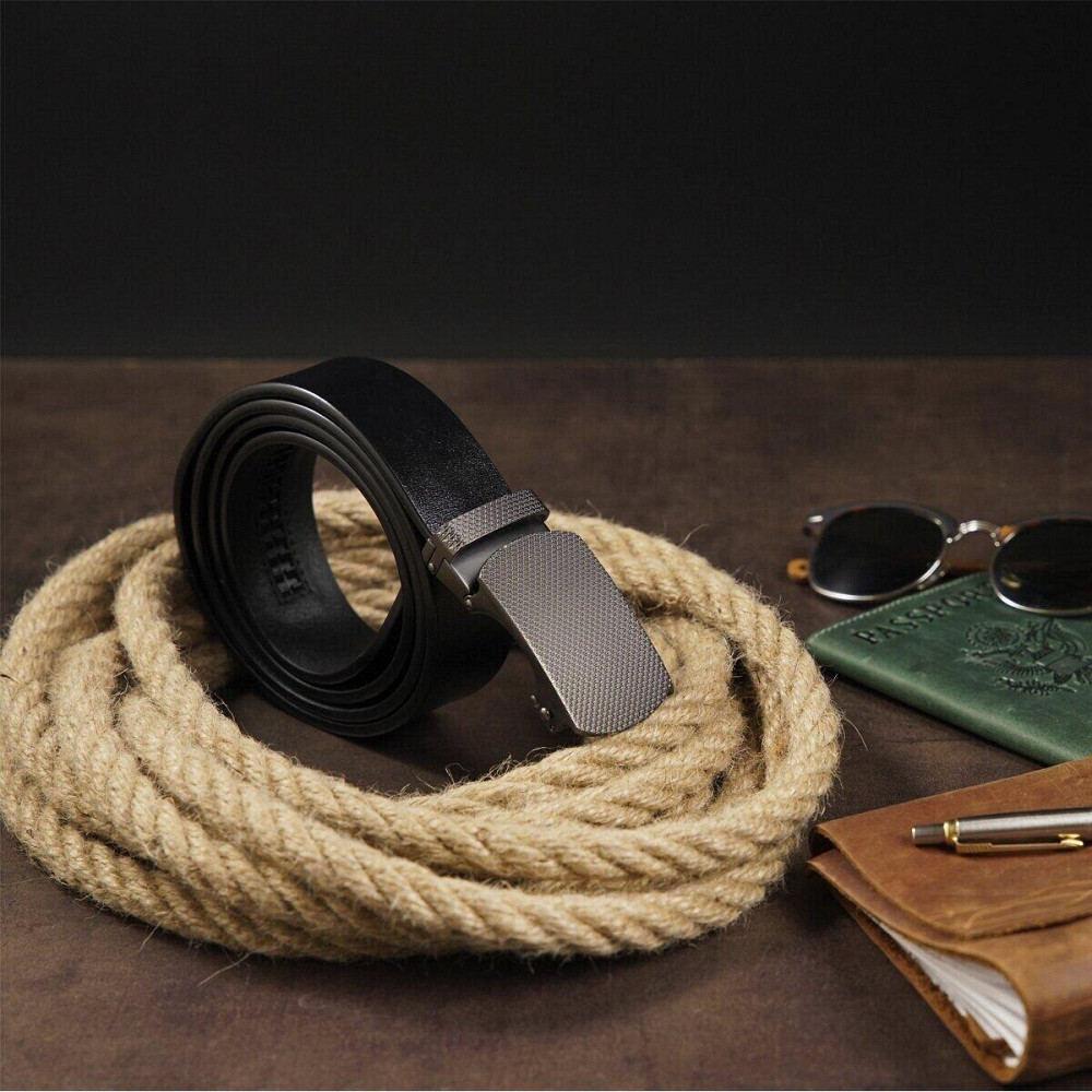 Ремінь чоловічий з зернистою пряжкою автомат Vintage 20272 Чорний Київ - фото 7