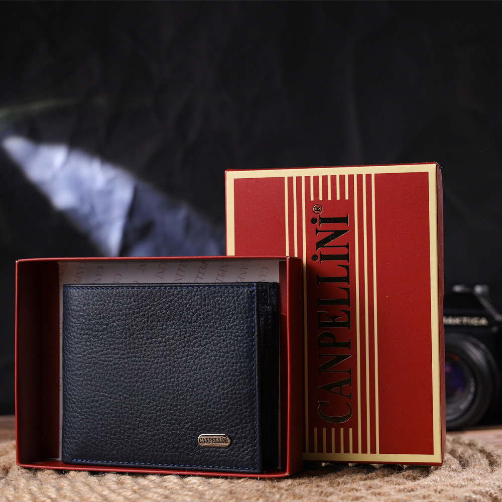 Місткий гаманець для чоловіків у два складення з натуральної шкіри флотар CANPELLINI 21581 Синій Київ - фото 10