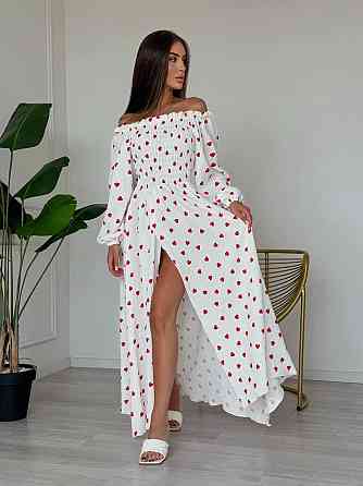 Женское романтичное легкое макси платье с сердцем муслин 100% хлопок Одесса