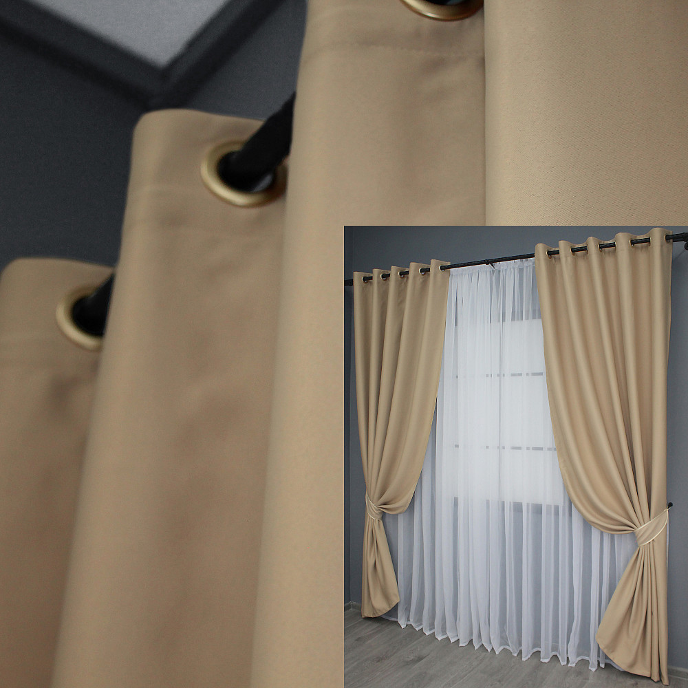 Комплект штор на люверсах VR-Textil Bagema Rvs № 1240ш Бежевый 150х250 см 2 шт (37-0016 ) Киев - изображение 1