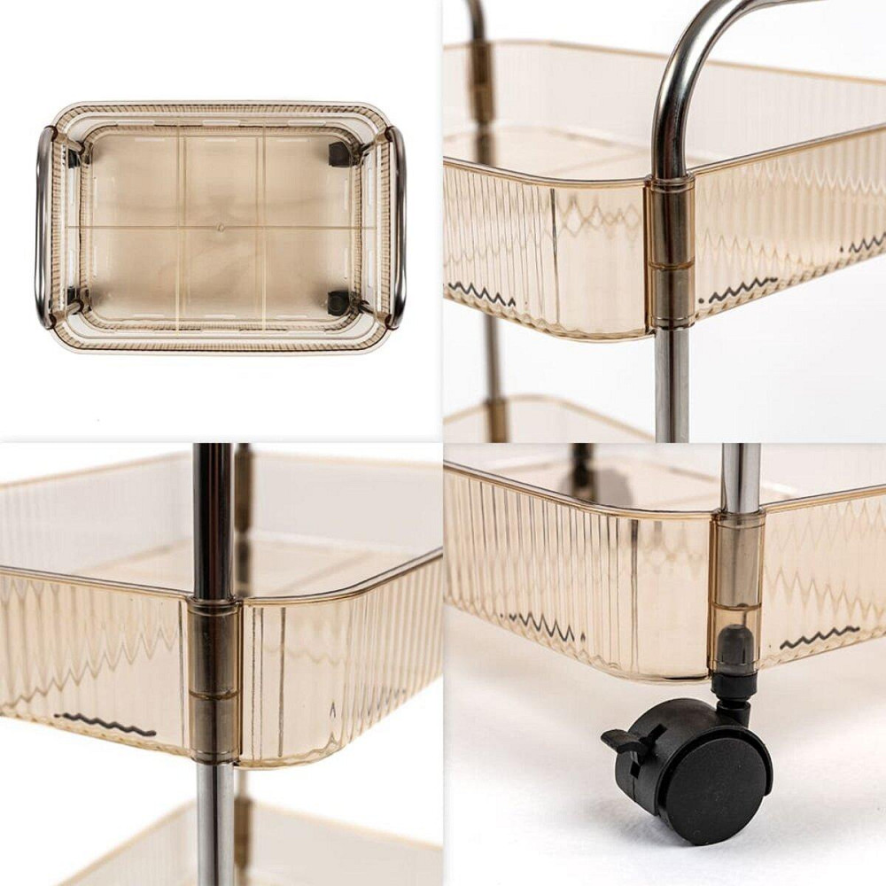 Этажерка мобильная двухъярусная универсальная из акрила и металла 40х28,5х45см Бежевая SW-00002110 Днепр - изображение 5