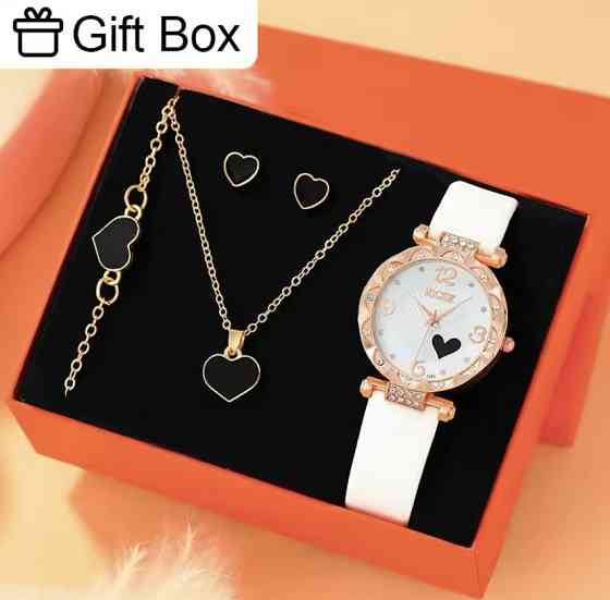 Подарочный набор для женщин Сердце: наручные часы браслет ожерелье и серьги в подарочной коробочке Киев
