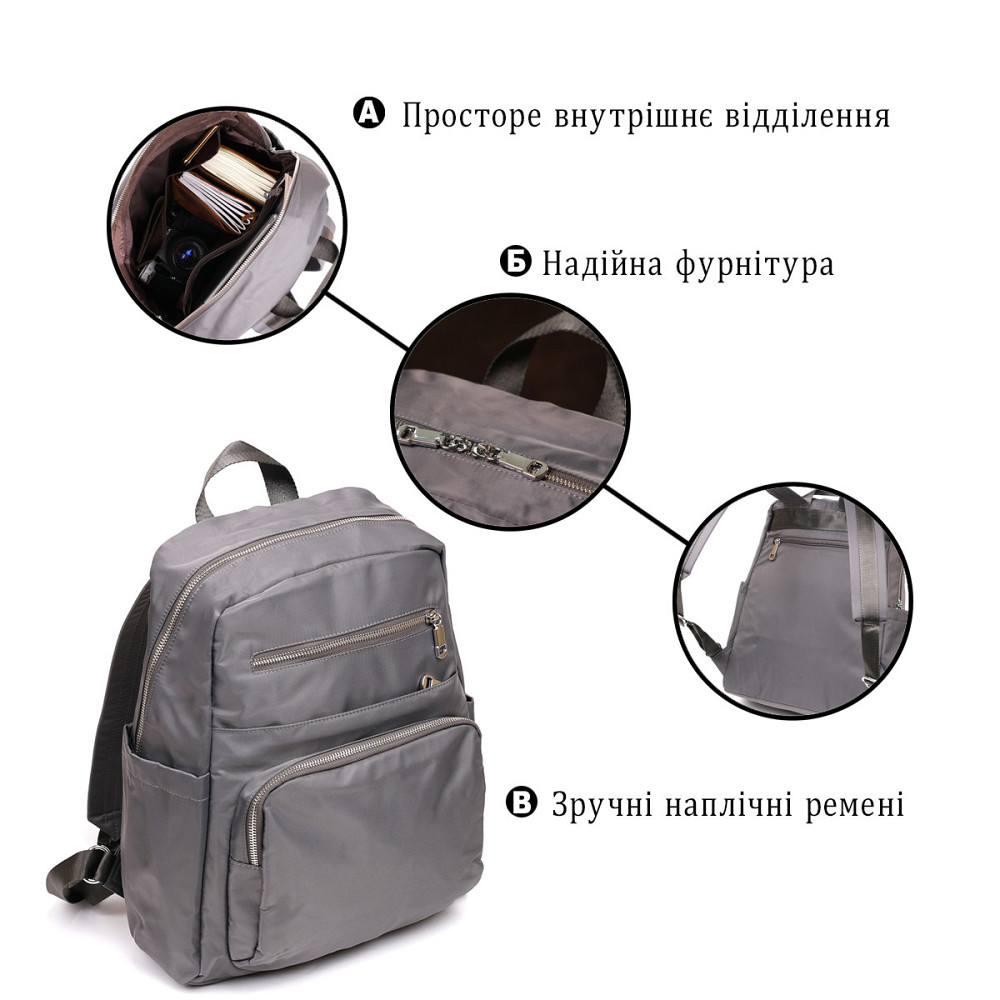 Рюкзак нейлоновый Vintage 14813 Серый Киев - изображение 4