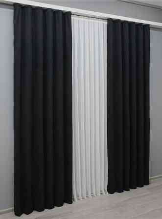 Комплект готових штор VR-Textil Мікровелюр Petek № 1522ш Чорний 150х290 см 2 шт (33-0375) Київ