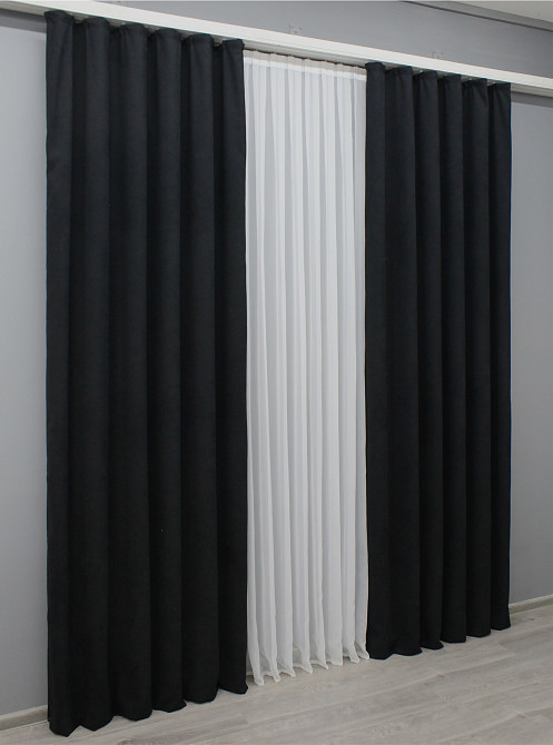 Комплект готових штор VR-Textil Мікровелюр Petek № 1522ш Чорний 150х290 см 2 шт (33-0375) Київ - фото 4