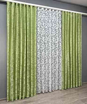 Комплект штор VR-Textil Жакард Вензель 150х270 2шт і Тюль 500х270 297ш-1147т Салатовий з білим 71-095/4 Київ