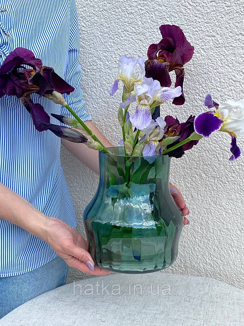 Ваза скляна 18*18*19,5 см "Анабель" зелене товсте скло Київ - фото 1