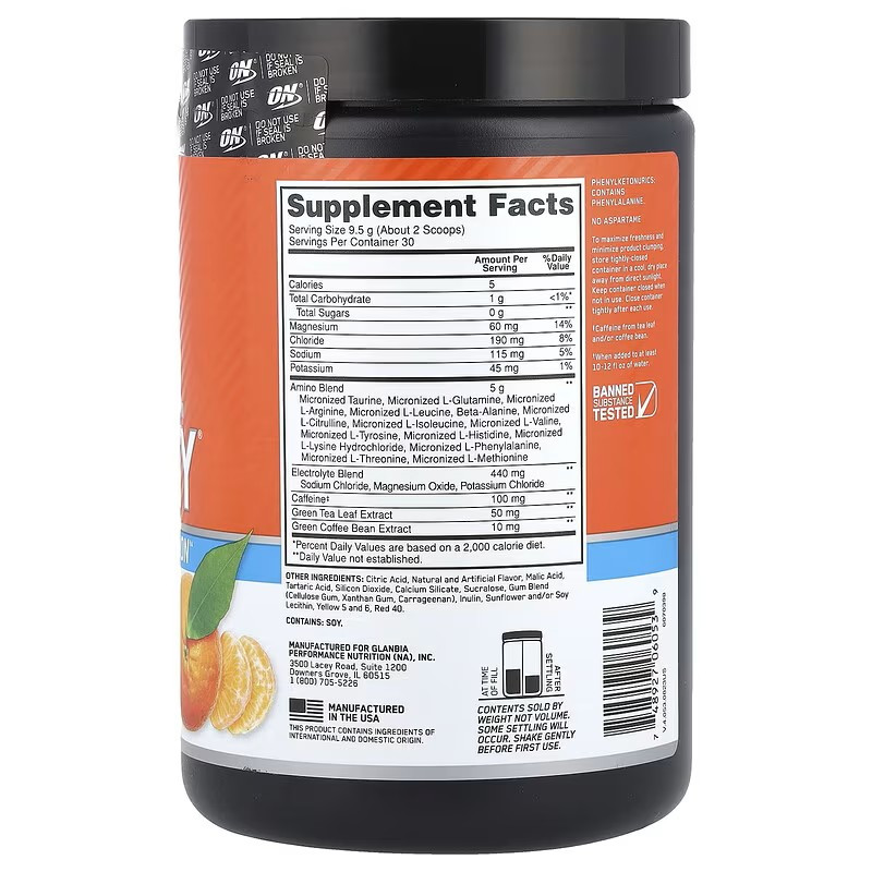 Аминокислоты с электролитами Optimum Nutrition Amino Energy + ELECTROLYTES 285 gram (Tangerine) Луцк - изображение 2