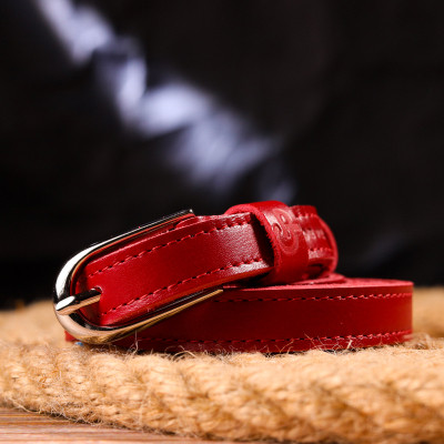 Ремінь Grande Pelle Вузький жіночий з натуральної шкіри Червоний (21440) Вінниця - фото 3