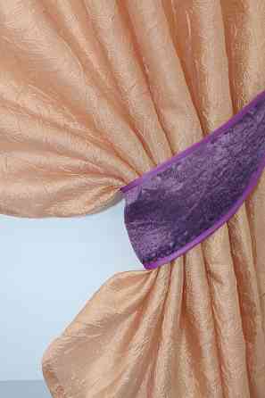 Кухонные шторы VR-Textil № 073к с ламбрекеном и подхватами персиковый с фиолетовым 265х170 см (52-0173) Киев