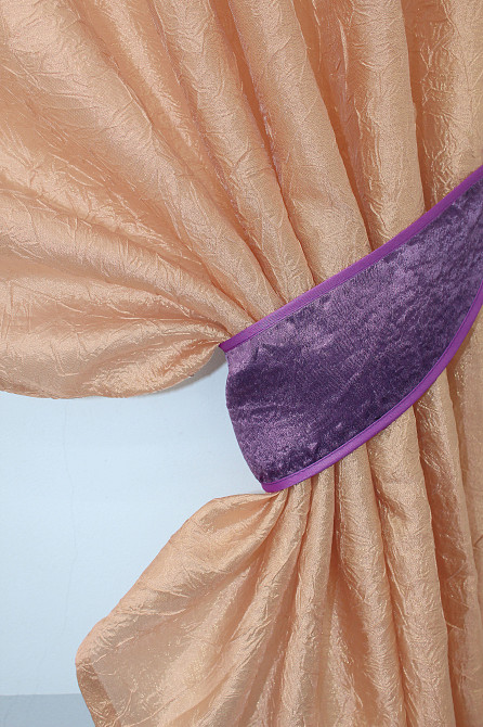 Кухонные шторы VR-Textil № 073к с ламбрекеном и подхватами персиковый с фиолетовым 265х170 см (52-0173) Киев - изображение 3