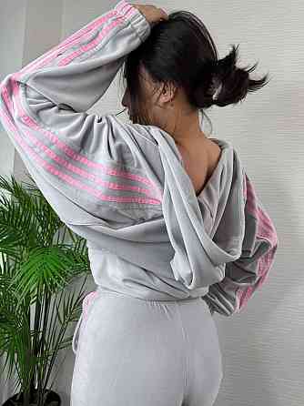 Женский стильный велюровый-плюшевый костюм двойка. Серый, 42/44 Одесса