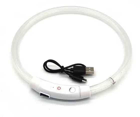 Светящийся ошейник для собак или котов с USB зарядкой имеет три режима свечения S 35 см прозрачный Киев