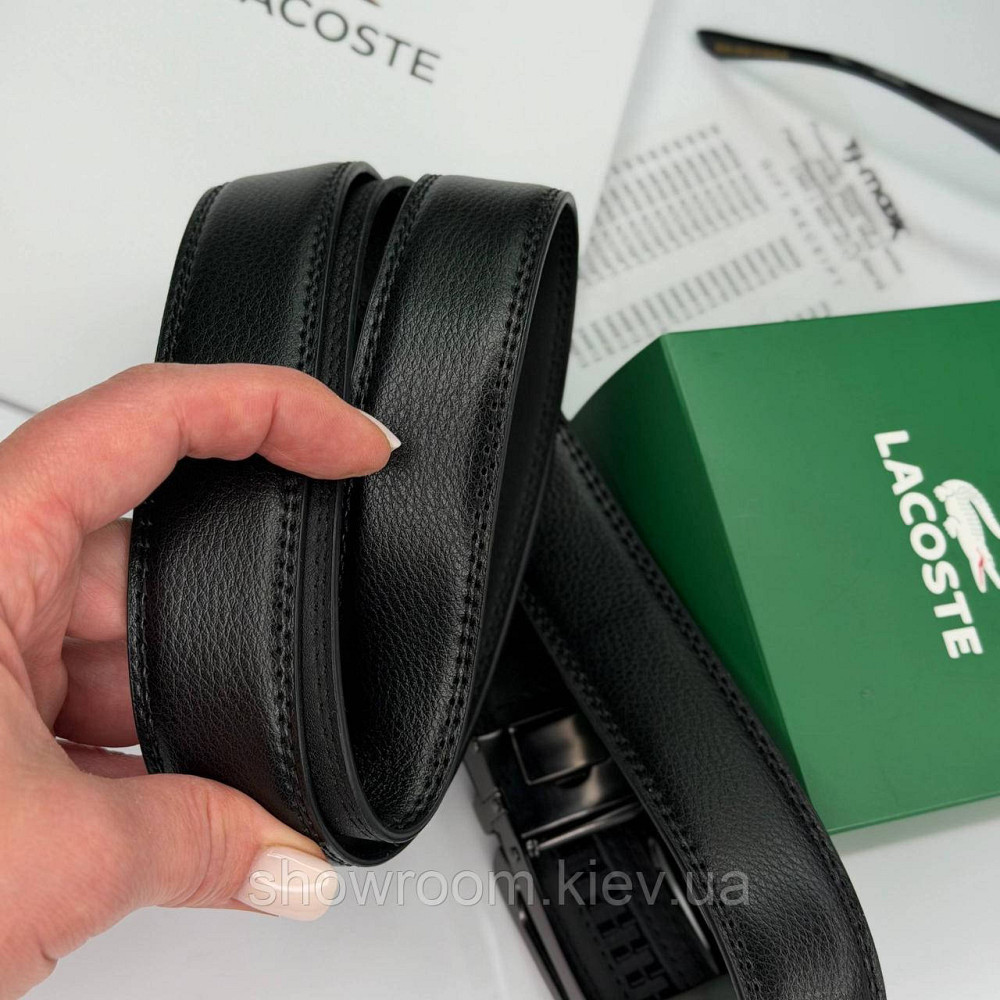 Чоловічий шкіряний брендовий ремінь з пряжкою автомат Lacoste (980) Київ - фото 7