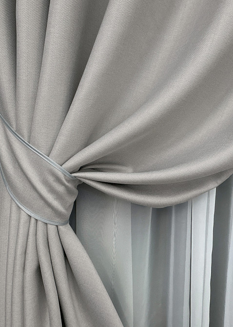 Комплект штор на люверсах VR-Textil Шеніл однотонний № 1690ш Попелястий 150х250 см 2 шт (37-0242) Київ - фото 5