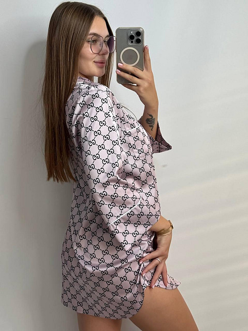 Женская ночная рубашка сатиновая Гуччи Пудровый M Харьков - изображение 3