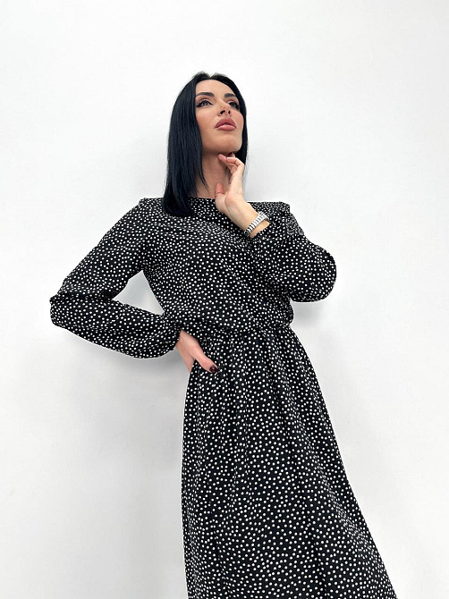 Жіноча сукня в горошок з довгим рукавом "Virginia" оптом | Батал | Розпродаж моделі Чорний, 50-52 Київ - фото 2