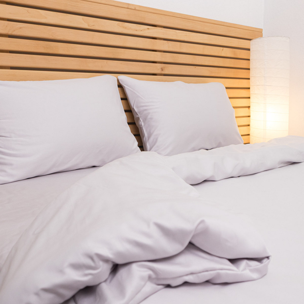 Комплект постельного белья двуспальный Сатин Гладкий 135 г/м2 YouStar (Светло-серый) 2 х 50х70 Сумы - изображение 2