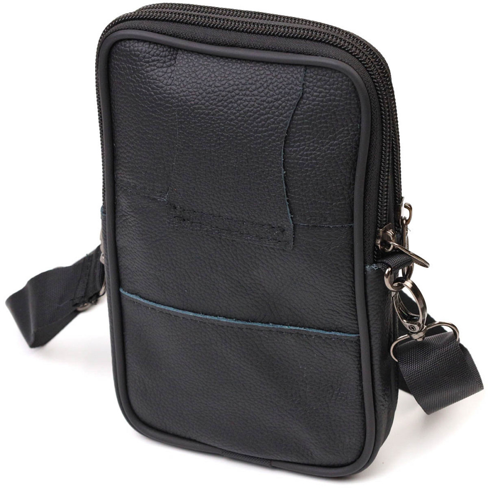 Вертикальная поясная сумка для мужчин из натуральной кожи 21487 Vintage Черная Киев - изображение 2