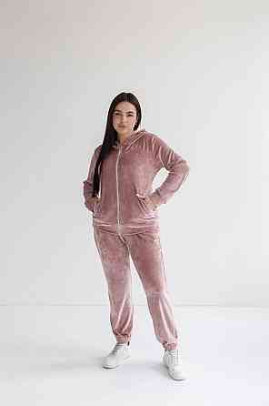 Женский велюровий костюм на змейке с капюшоном Розовый XXL Харьков