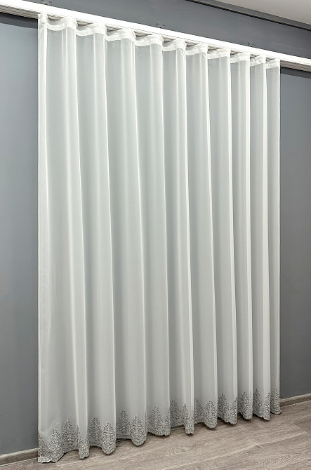 Тюль VR-Textil 1819т Креп з вишивкою і люрексом Молочний з сірим 200х270 см (42-1115) Київ - фото 3