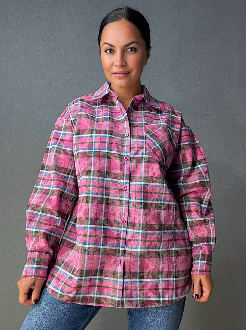 Сорочка жіноча YZY 7765 в клітинку оверсайз широка варена, малиновий, one size Київ - фото 15