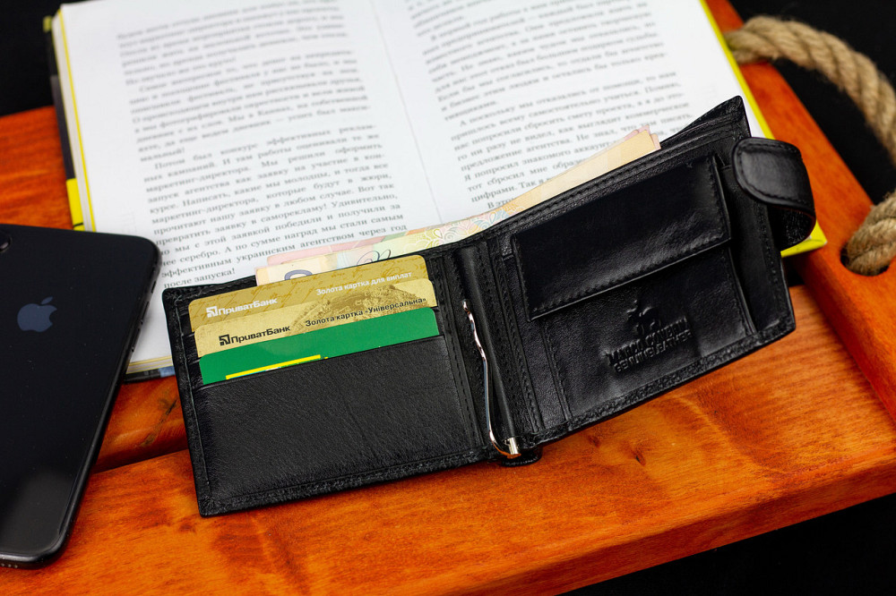 Чёрное кожаное мужское портмоне с зажимом Marco Coverna Киев - изображение 1