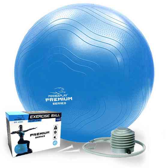 М'яч для фітнесу (фітбол) укріплений PowerPlay 4000 Ø65 cm Premium Gymball Anti-Burst Синій + помпа Каменское