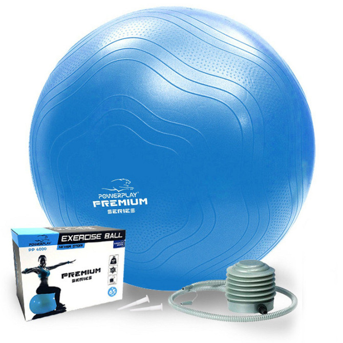 М'яч для фітнесу (фітбол) укріплений PowerPlay 4000 Ø65 cm Premium Gymball Anti-Burst Синій + помпа Каменское - изображение 1