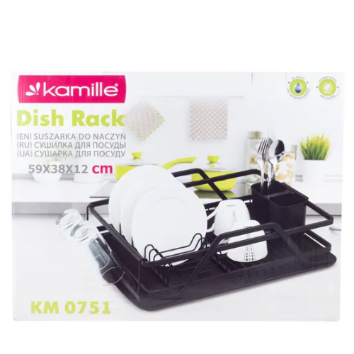 Сушарка для посуду 59*38*13см з піддоном алюміній чорний 751 KAMILLE Житомир