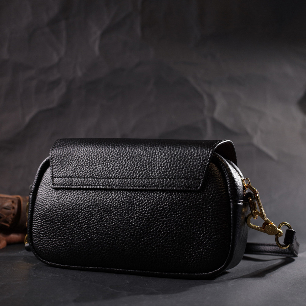 Вечерняя женская сумка с фигурным клапаном из натуральной кожи Vintage 22429 Черная Киев - изображение 10