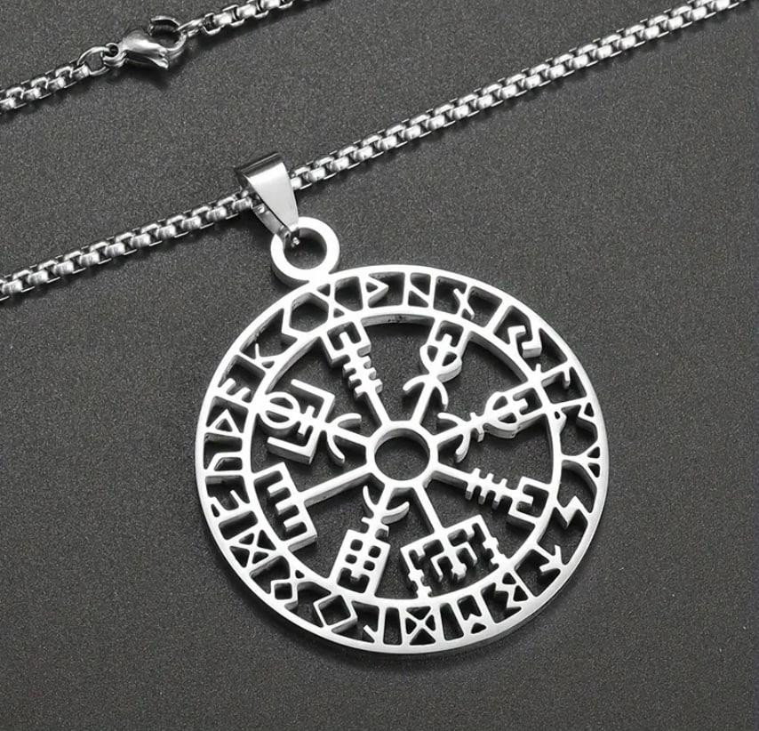 Підвіска з ланцюжком у стилі вікінгів — скандинавський амулет Vegvisir з рунічним колом Київ - фото 5