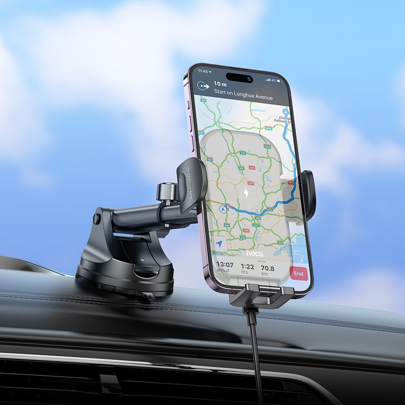 Автотримач для телефона з БЗП HOCO HW5 Journey wireless fast charging car holder(center console) Black Киев - изображение 3