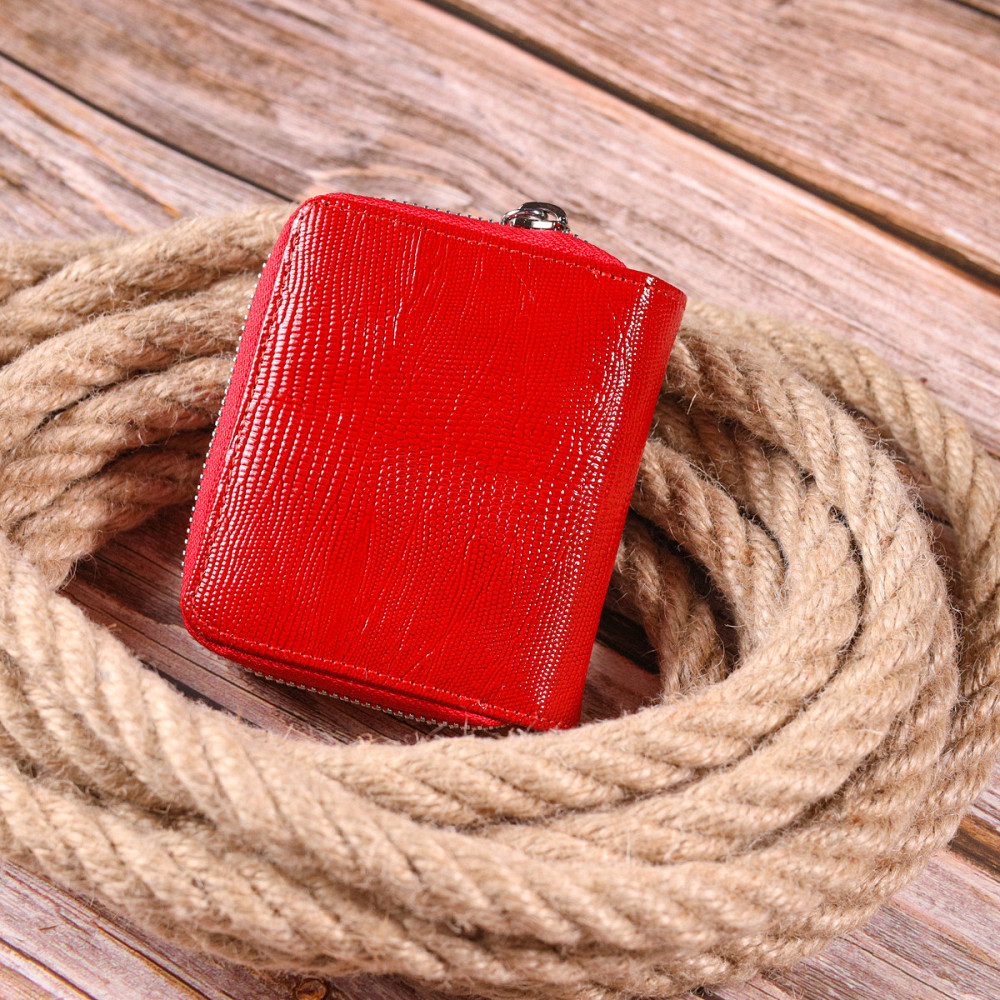 Лакированный женский кошелек с монетницей на молнии из натуральной фактурной кожи KARYA 21410 Красный Киев - изображение 9