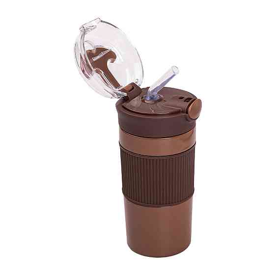 Термокружка с трубочкой 400 мл, коричневая Киев