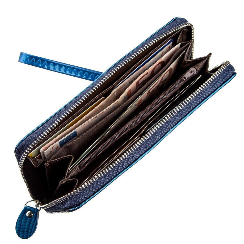 Гаманець жіночий на одну блискавку з екокожі лаковий KIVI 19028 Синій Київ - фото 3