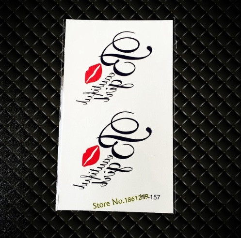 Тимчасове тату з написами та губами 10 на 6 см чорно-червоний Київ - фото 1