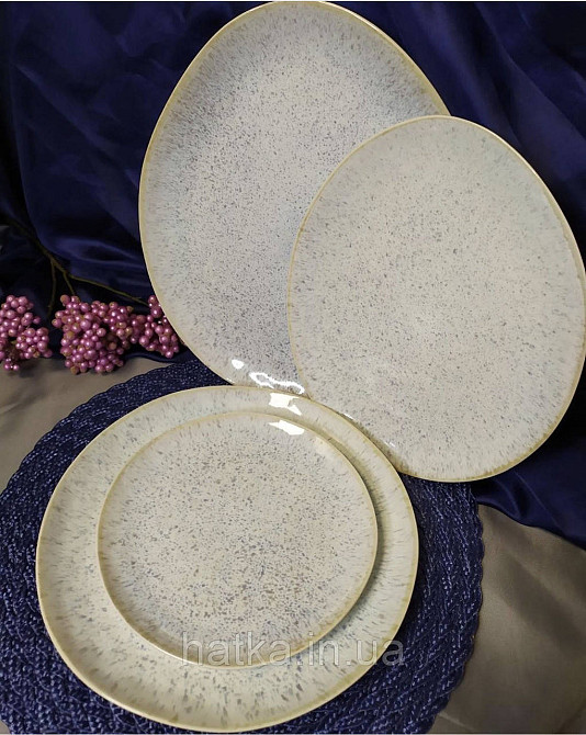 Тарілка велика страва Olens 27х23 см "Перепеліна" кераміка бежева з домішками для дому та ресторанів Київ - фото 3