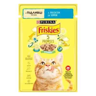 Вологий корм для кішок Purina Friskies шматочки у підливі з лососем 85 г (7613036962230) Вінниця