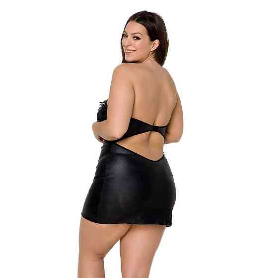 Мини-платье из экокожи Passion CELINE CHEMISE 6XL/7XL, black, шнуровка, трусики в комплекте Sex Aura Киев