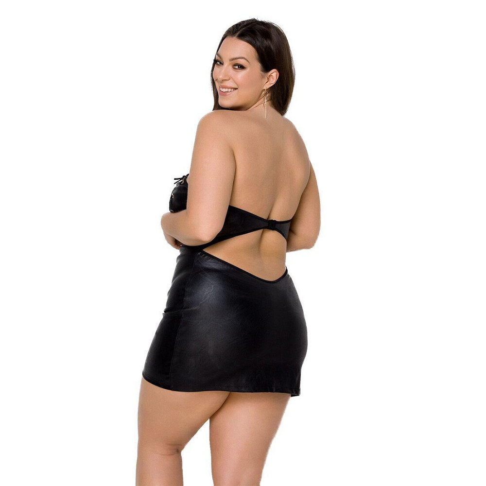 Мини-платье из экокожи Passion CELINE CHEMISE 6XL/7XL, black, шнуровка, трусики в комплекте Sex Aura Киев - изображение 2