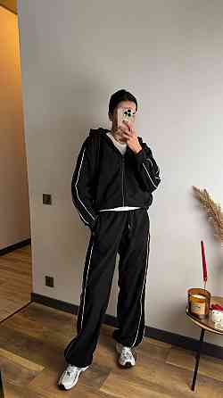 Жіночий теплий костюм-двійка з кантом двосторонній фліс Чорний, 42/44 Одеса