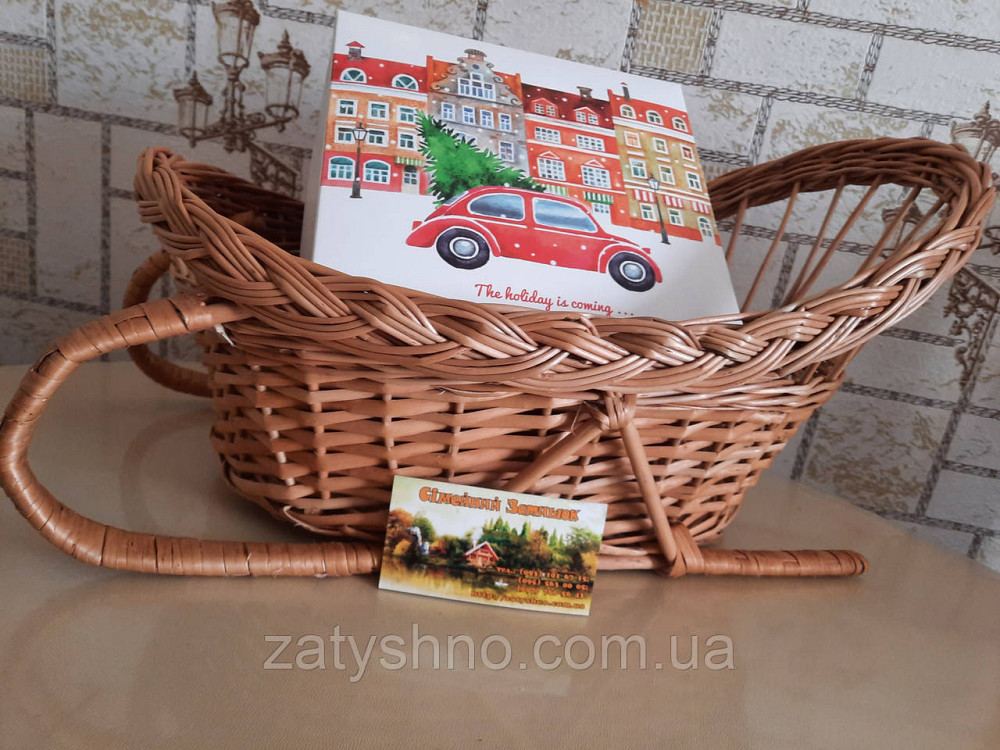 Корзина для подарков в форме санок | корзина из лозы  подарочная |плетеная корзина новогодняя опт Киев - изображение 5