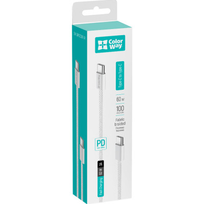 Дата кабель USB-C to USB-C 1.0m 60W 3.0А grey ColorWay (CW-CBPDCC061-GR) Винница - изображение 3