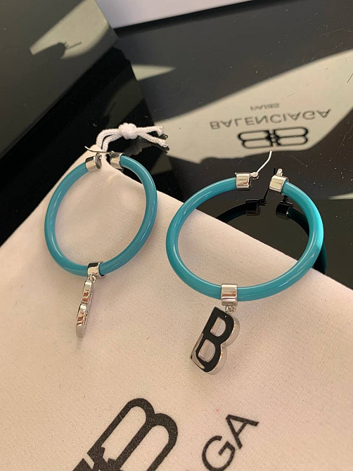 Balenciaga сережки кільця кольору морської хвилі з посрібленням Одеса - фото 4