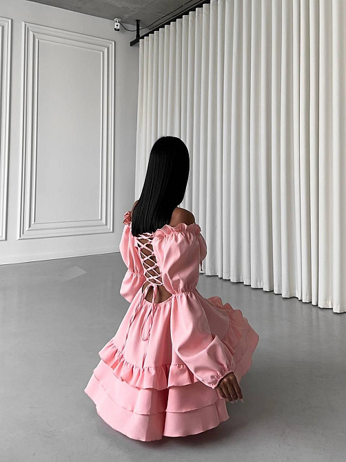 Женское стильное мини платье с воланами креп костюмка Пудра, 42/44 Одесса - изображение 5