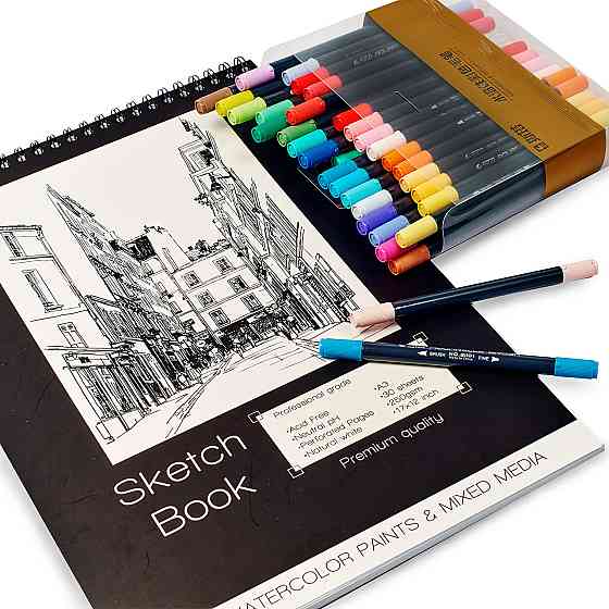 Набір для скетчів, Скетчбук для малювання А3 на 30 аркушів + великий набір двосторонніх маркерів для скетчинга Кам'янець-Подільський