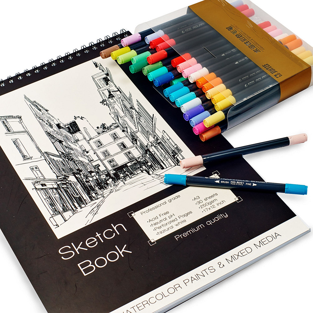 Набір для скетчів, Скетчбук для малювання А3 на 30 аркушів + великий набір двосторонніх маркерів для скетчинга Кам'янець-Подільський - фото 3