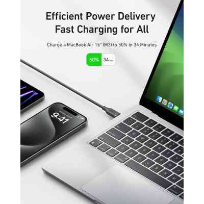 Дата кабель USB-C to USB-C 0.9m 240W 20Gbps 4K Video bio-nylon black Anker (A80N1H11) Винница